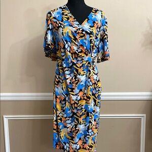 Kasper Floral Print V-Neck Dress PM EUC